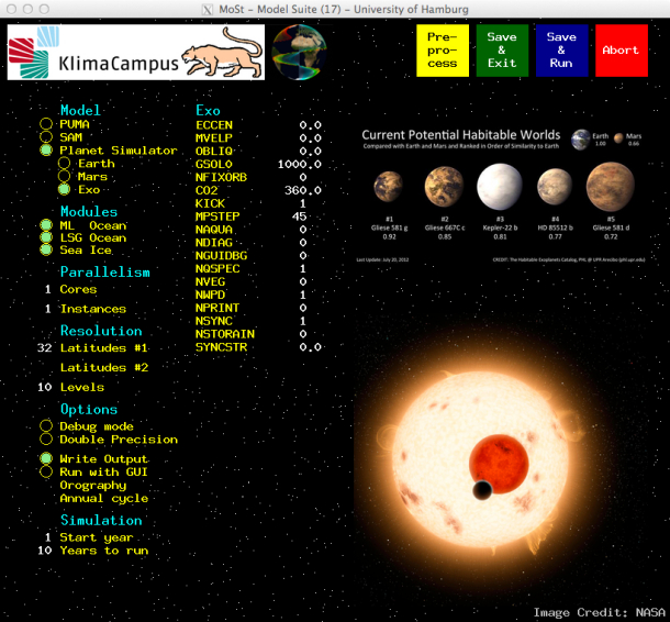 Konfigurationsprogramm für Exoplaneten. Die Bilder der Explaneten sind von der NASA: Edilbert Kirk