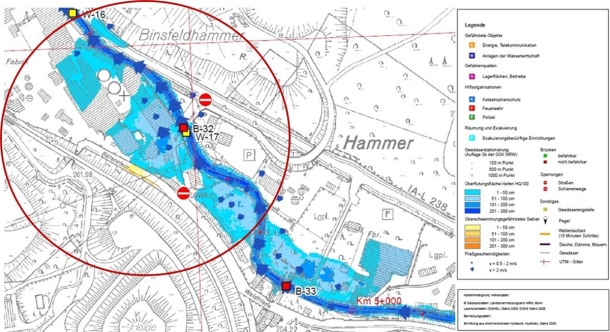 Abbildung 3: Hochwassergefährdung der Berzelius Stolberg GmbH, 100-jähriges Hochwasser (HQ100)